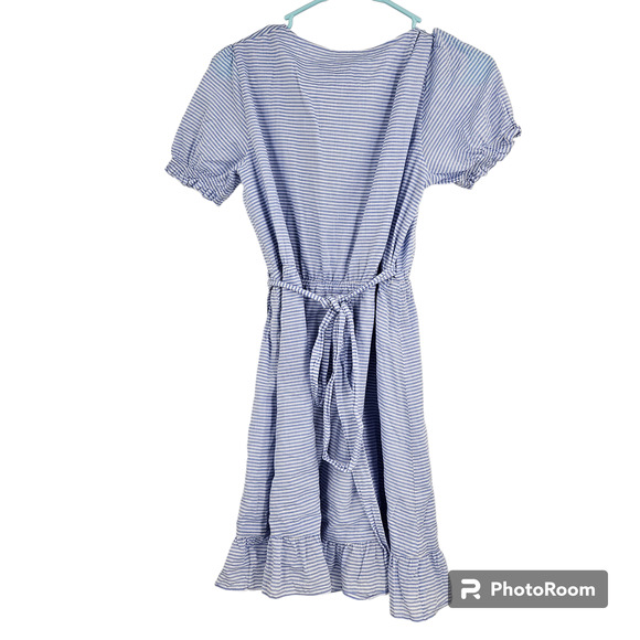 Loup Charmant Dress Blue White Parrot Striped Cotton-Voile Mini Wrap Size XS - Picture 7 of 7